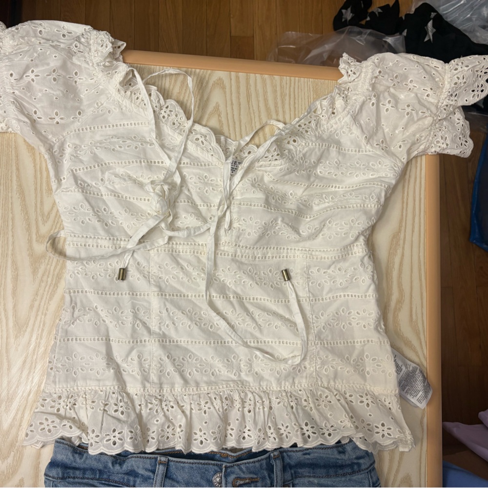 Guess White Eyelet Lace Women's Top